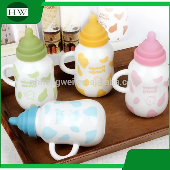 wholesale creative nipple feeding bottle ceramic water tea milk coffee cup mug with handle and lid