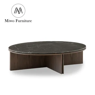 Nordic Designer Solid Wood Coffee Table Set with Natural Marble Top