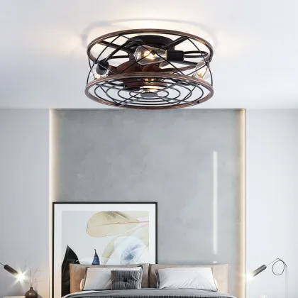 Industrial Retro Birdcage Design Ceiling Fans with Lights