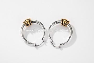 Neoglory Jewelry SENSITIVE Fine Silver Color Plate and Gold Color Plated Two Tone Smooth Medium Hoop Earring with Gold