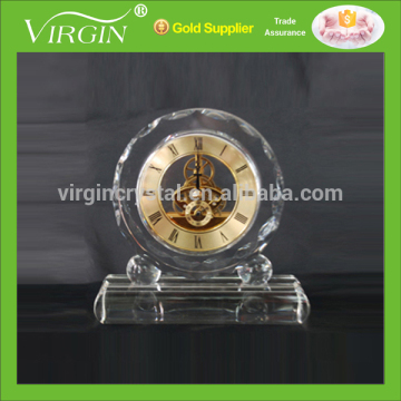 New Arrival Round Crystal Clock With Golden Mechanical Clock For Business Gifts
