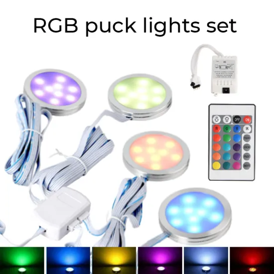 RGB DC 12v Led Puck Under Cabinet Light Spotlight Low Voltage Bulbs Fixture 6 Pack Kitchen Hardwired Caravan Boat Ceiling Remote