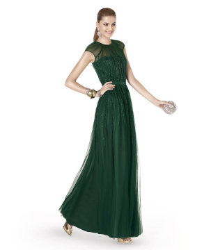 2015 Vestido De Festa  Longo Robe De Soiree Fashionable Elegant Beaded Tulle Formal Gowns Emerald Green Evening Dress