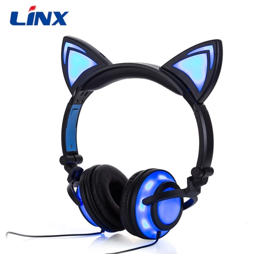 Casque de jeu d'écouteurs d'oreille de chat lumineux pliable de chargement  USB avec lumière LED et câble AUX