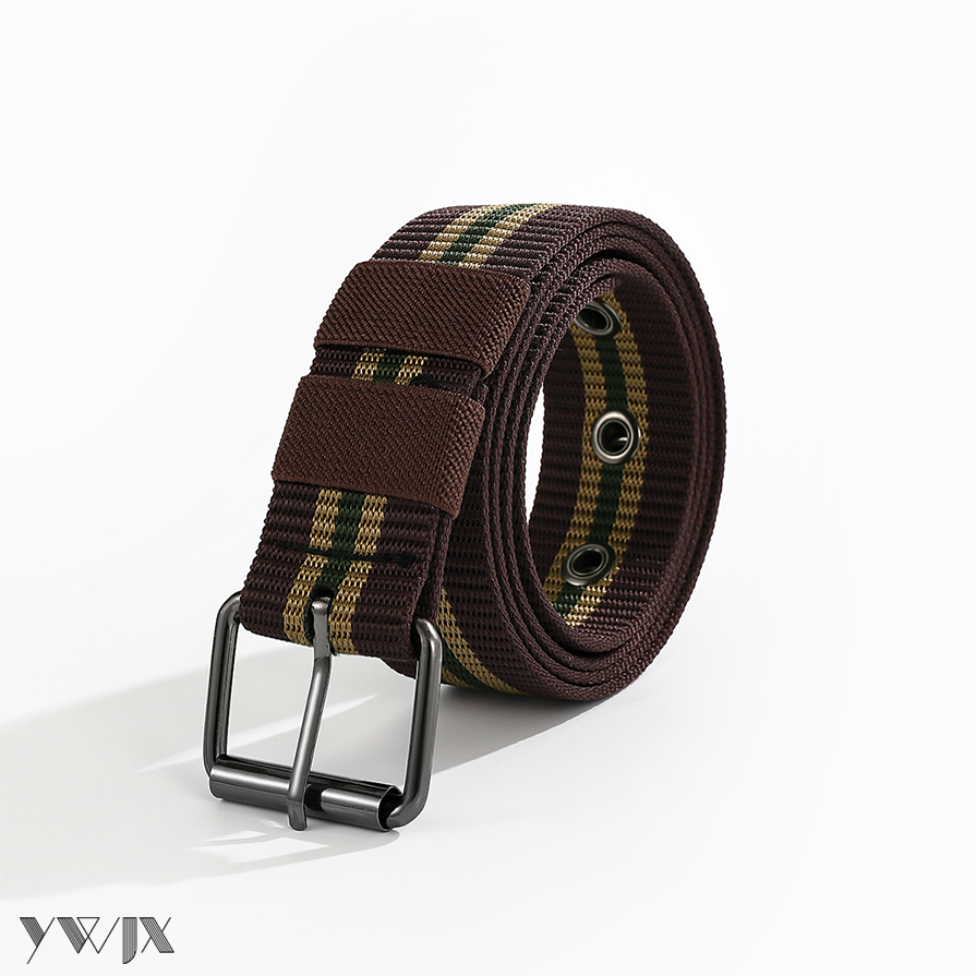 Classic Mens Leather Belt with Contrasting Stripe Design