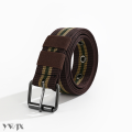 Classic Mens Leather Belt with Contrasting Stripe Design
