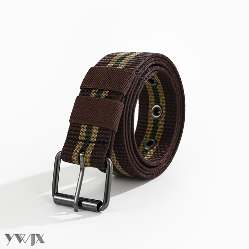 Classic Mens Leather Belt with Contrasting Stripe Design