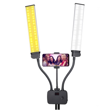 LED Beauty Salon Dual Arm Lash Lamp - Two Tube Makeup Lamp with Phone Clip for Eyelash & Eyebrow Treatments