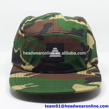 Custom pattern printed 5 panel hat with leather patch