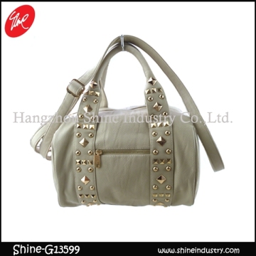 studded handbag/fashion beige shoulder bag/rivets duffel bag
