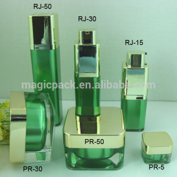 New design Square cosmetic set acrylic square cream jar and Rotary airless bottle
