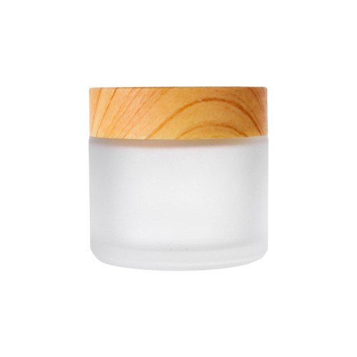 skin care face cream clear frosted glass cosmetic packaging jars container with bamboo lids 50ml 30ml