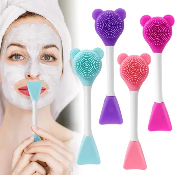 Double Head Facial Mask Brush Silicone Mask Spoon for Women - Face Cleansing Care Home Makeup Tool