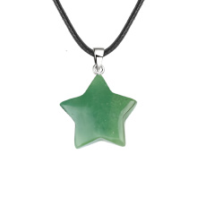 Green Aventurine 30mm Star Pendant Pendant Necklace 45cm Black Cord