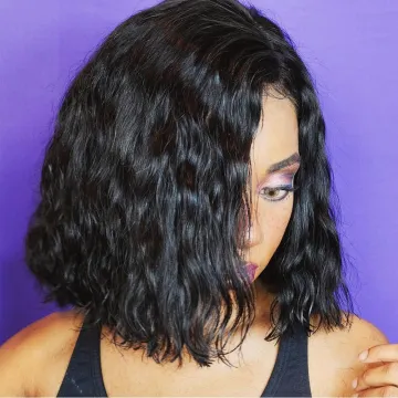 Perruque Courte Femme Cheveux Humains L Shape 10 Inch Peruvian Natural Wave Lace Wig