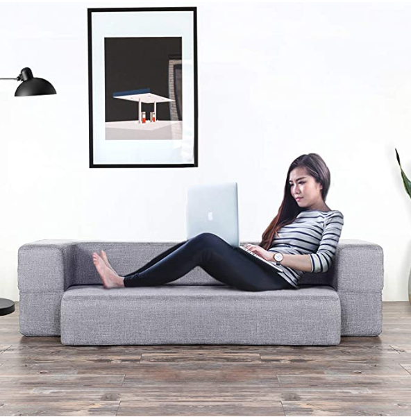 Folding Sofa Light Gray Queen 