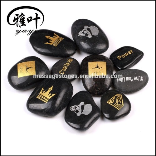 Engraved pebble/Engraved river stone High polished flat black stone