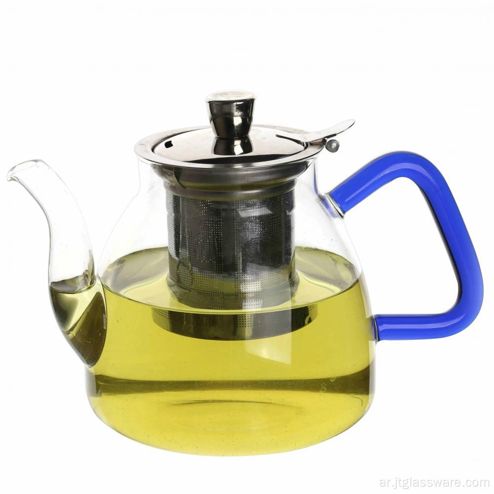 إبريق شاي زجاجي سعة 1.1 لتر مع مصفاة من الفولاذ المقاوم للصدأ / مصفاة زجاجية