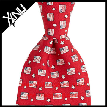 100% Handmade Perfect Knot Custom Print Silk Tie USA Flag