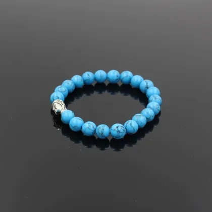 hot selling wholesale blue turquoise natural stone beaded bracelet,buddha head charm elastic bead bracelet jewelry RB2269