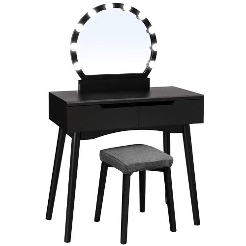 Vanity Table Set with Round LED Lights Mirror