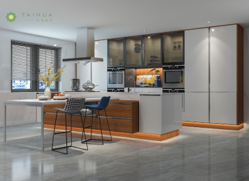 Dark Walnut Customizing Kitchen Island and Wall Cabinet