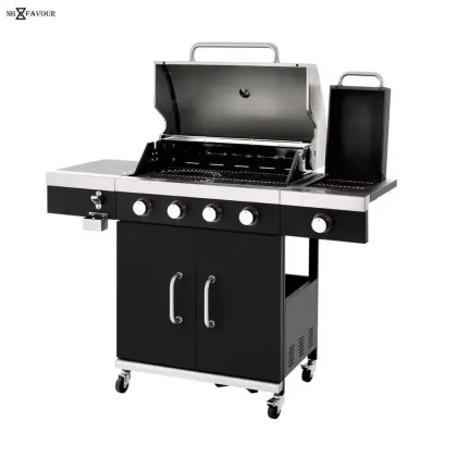 Stainless Steel 4-Burner BBQ Cabinet Style Propane Electronic Ignition Controls & Side Burner Gas Grill Stove