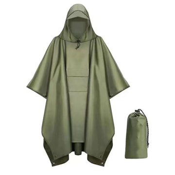Lightweight Unisex Custom Logo Hooded Rain Poncho with Pocket - Waterproof Polyester Poncho for Adult Camping