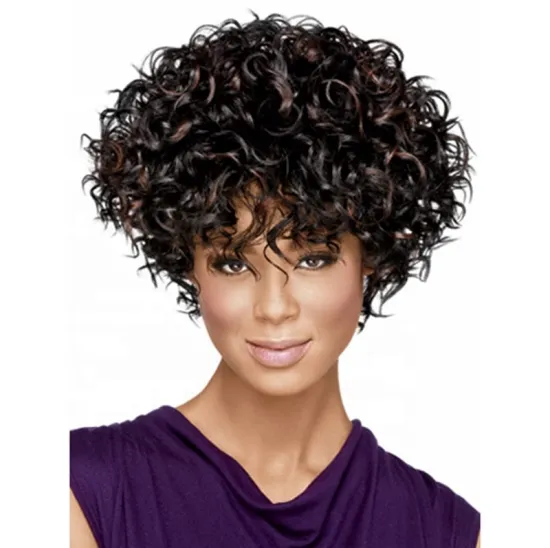 A large number of wholesale short fluffy Afro small curly hair water wave and deep curly Synthetic wigs for black women