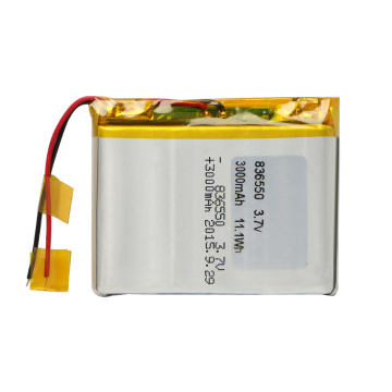 신뢰할 수있는 평판 836550 3.7V 3000mAh 리튬 폴리머 배터리