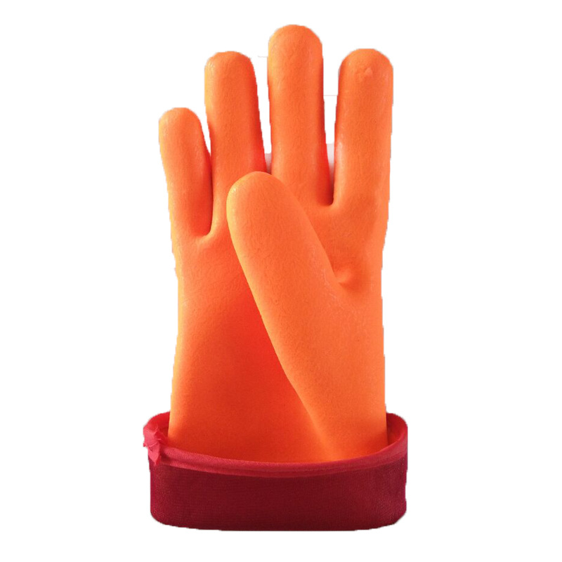 PVC fluorescent sandy finish red sponge linning glove