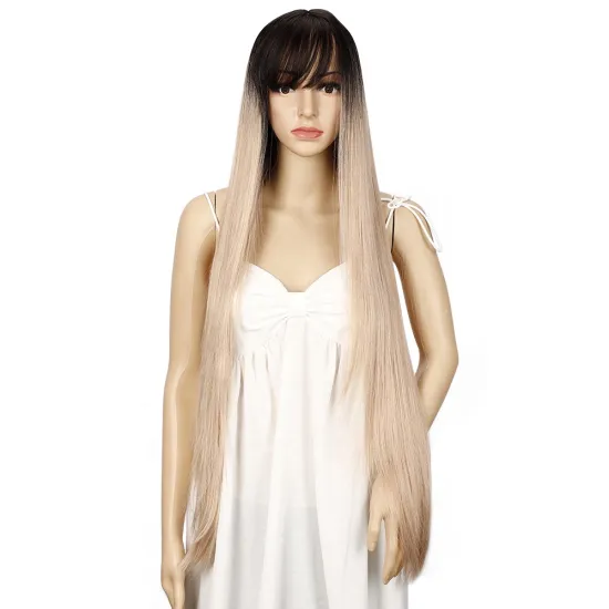 Rebecca Natural Hairline Super long mix ombre color heat resistant straight long synthetic hair lace front wigs for black women