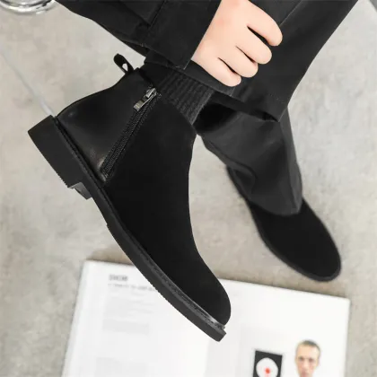 Men's Trendy Chelsea Boots - Black Casual Leather Shoes