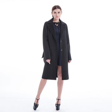 Black striped cashmere overcoat with belt