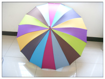 25''*16K Colourful Wooden Curved Handle Straight Umbrella