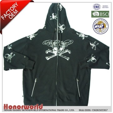 BSCI approved factory CVC skull mens print hoody sweatshirt