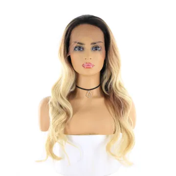 Long Wavy Lace Front Synthetic Hair Wigs For Black Women Ombre Blonde Brown Color Lace Frontal Wig Free Middle Side Part wigs