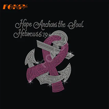 Tears Pink Ribbon Iron on Rhinestone Tranfer