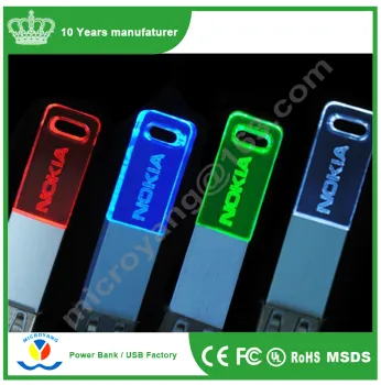 Wholesales Free Sample 3D customized logo crystal glass 8gb usb flash drive 2.0 to 3.0 with led light