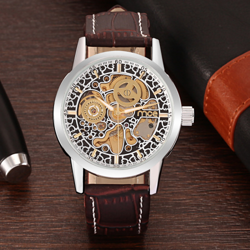 Classic leather band mechanical watch for men