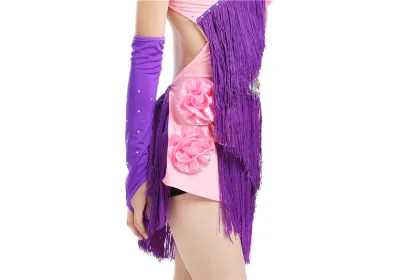 Hot selling tassels sexy purple cheap dance dresses for children