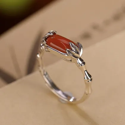 South Red Agate Bamboo Leaf Bracelet Ring