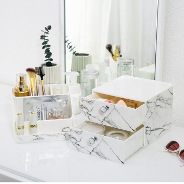 Laci Penyimpanan Kosmetik Stackable yang boleh disusun oleh Eco - 2 Lapisan Plastik Marmar Makeup Perhiasan Penganjur