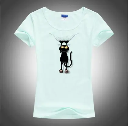 Hot sale summer naughty black cat 3D t shirt women lovely cartoon shirt Good quality comfortable brand cotton shirts