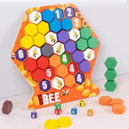 Wooden Honeycomb Building Blocks: A Fun and Educational Game for Bees to Match and Assemble Their Hive