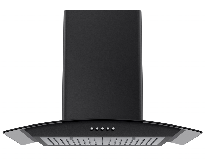 Glossy matt black 600mm Super slim curved glass hood /electric switch kitchen chimney/suction fan with filter cooker hood