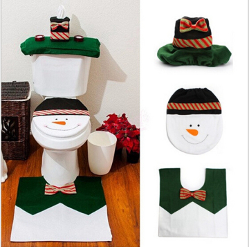 2016 new non-woven cheaper 3pcs set snowman flocking Toilet mat Christmas ornament