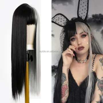 AliLeader Factory Price 11 Colors 26 inch Straight Fashion Synthetic Hair Long Two Tone Color Wig For Halloween Party Cosplay