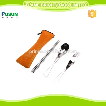 Portable Travel Fork Spoon Chopsticks In Zipper Bag