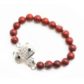 Red Jasper 8MM Round Beads Stretch Gemstone Bracelet with Diamante alloy fox Head Piece